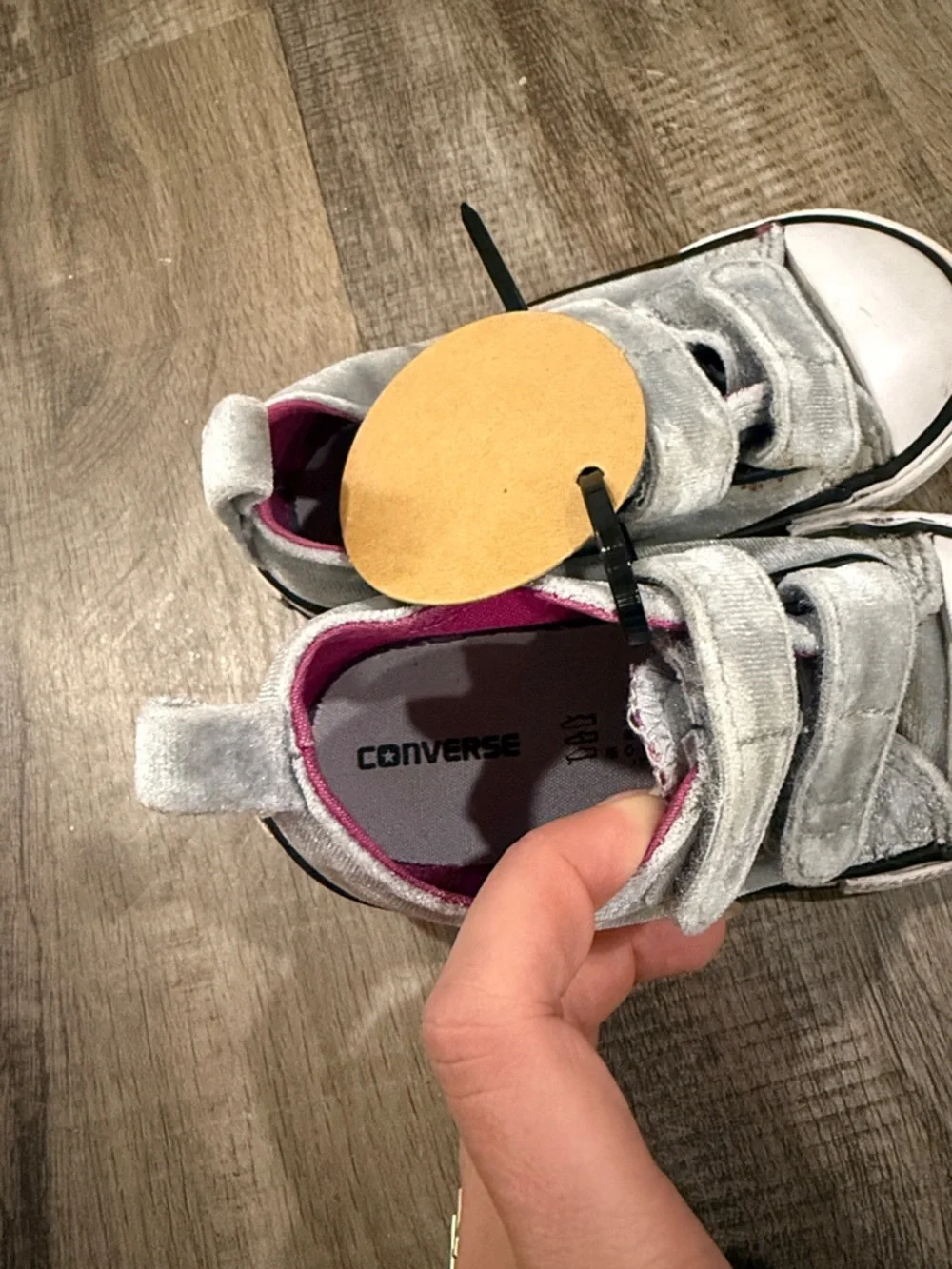 Children's Silver Velvet Sneakers with Pink Lining - Converse Allstar size 6